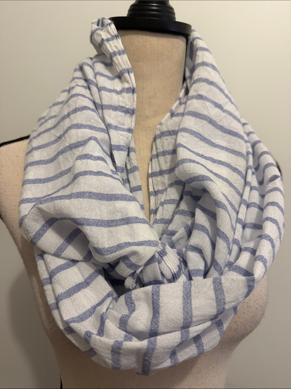 Joules Clothing Light Blue White Striped Infinity Scarf Cotton